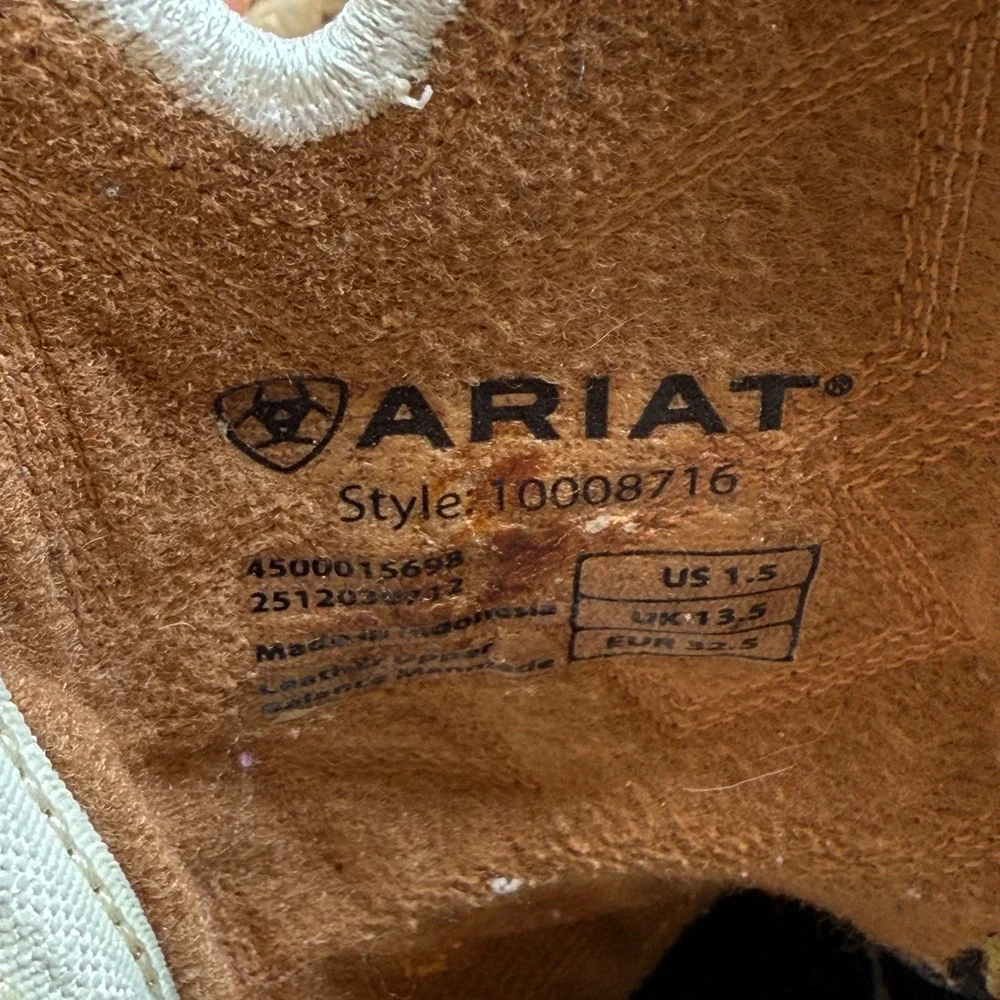 Ariat Kids Brown Roughout Lime Green Western Cowboy Boots Size 1.5 Country